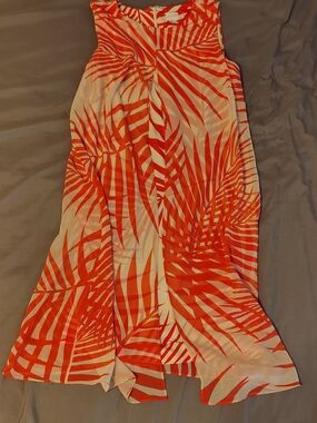 Chico's Orange and White Palm-Print Dress